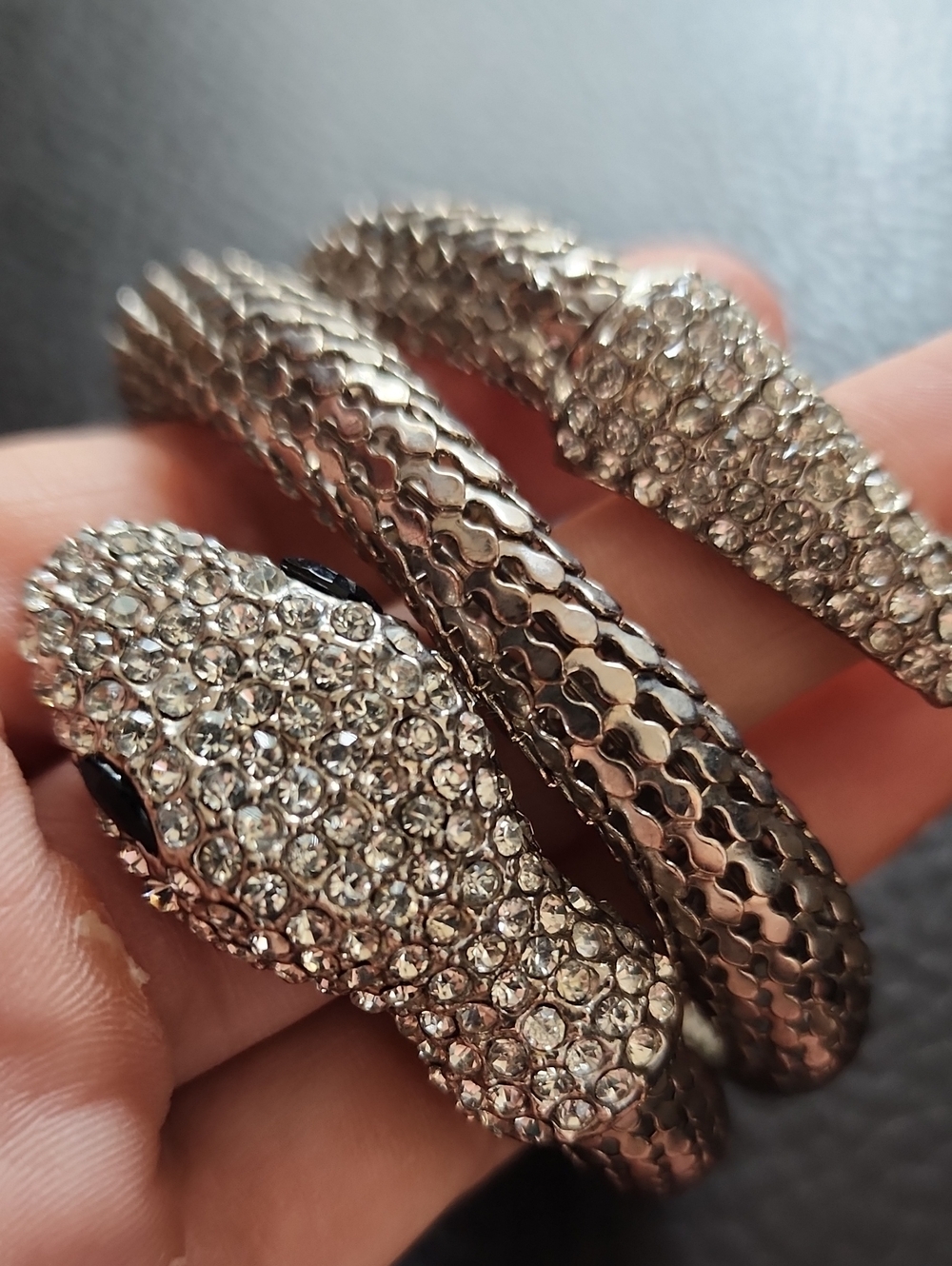 Crystal-Embellished Snake Wrap Bracelet - Silver Tone